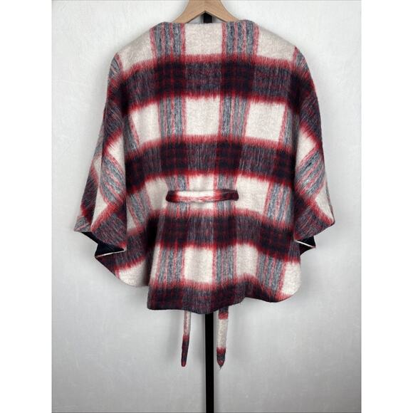 Anthropologie Andersen & Lauth Olivia Cape Women's One Size Red Black Plaid Wool - Picture 7 of 14